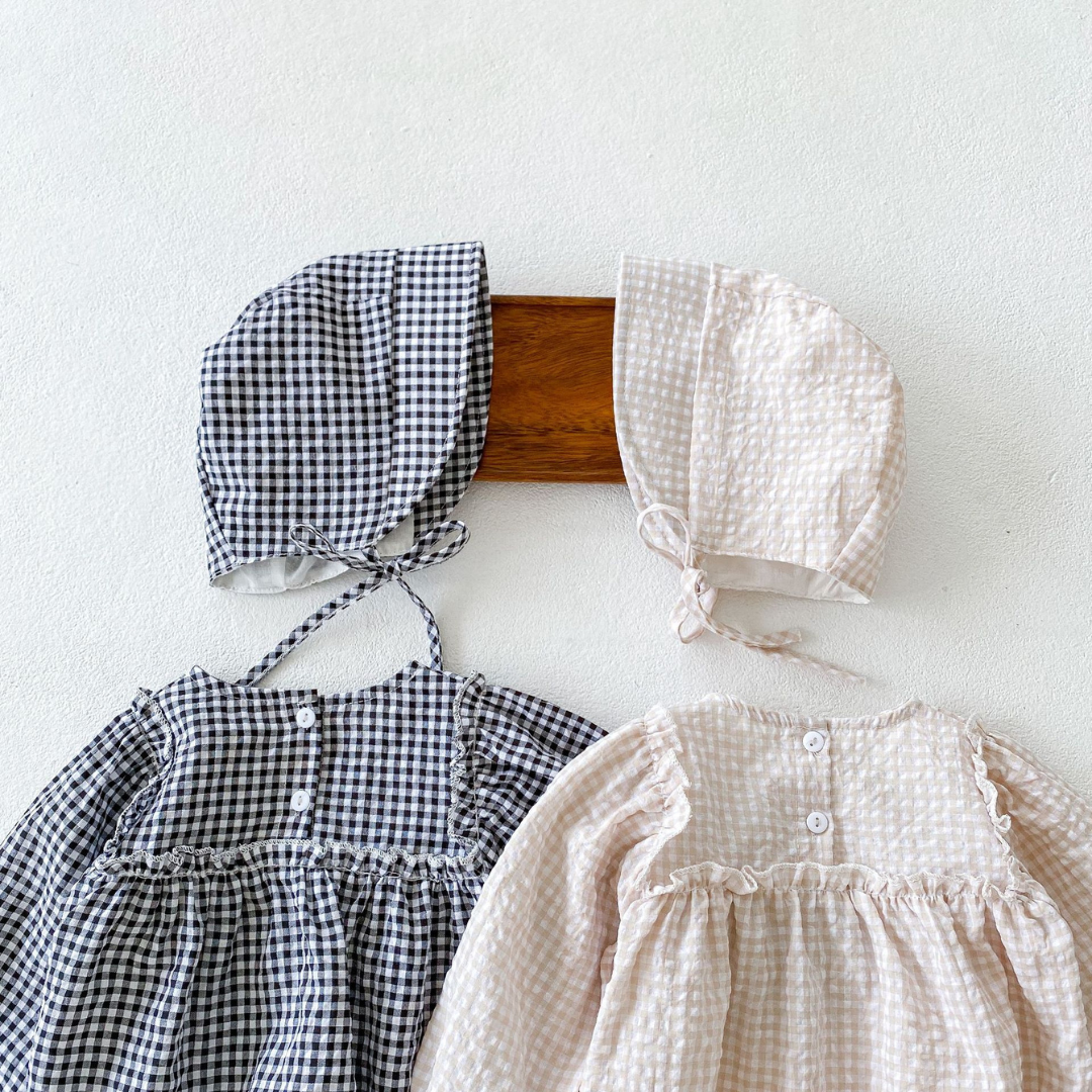 Gingham Romper with Matching Hat