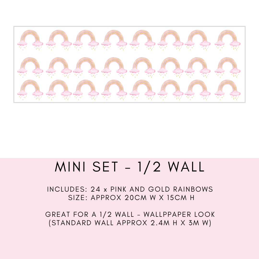 Charming mini rainbow decals measuring 20cm wide and 15cm high, perfect for adding a playful touch to any space