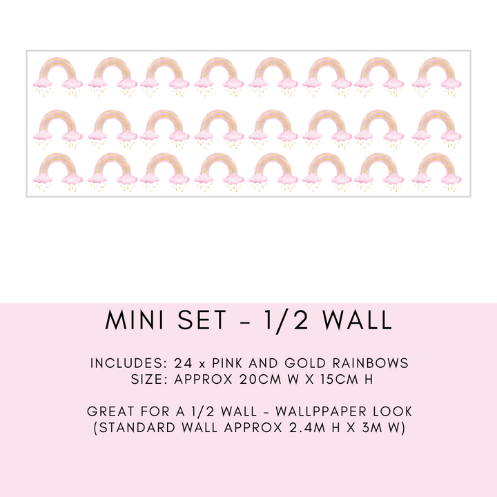 Charming mini rainbow decals measuring 20cm wide and 15cm high, perfect for adding a playful touch to any space
