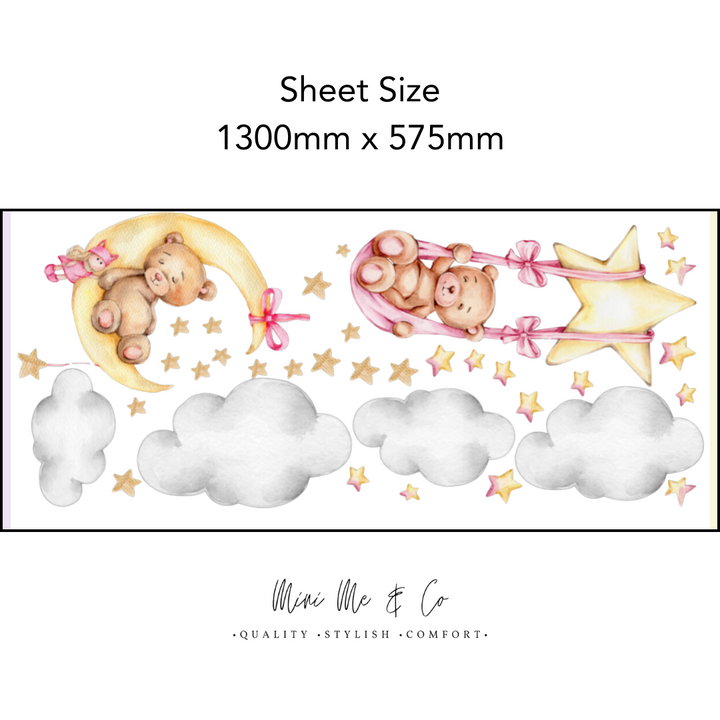 Pink Sleepy Bear and Swinging Teddy Wall Decal Package