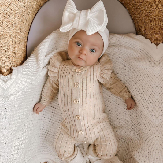 Speckle Beige Cotton Knitted Romper