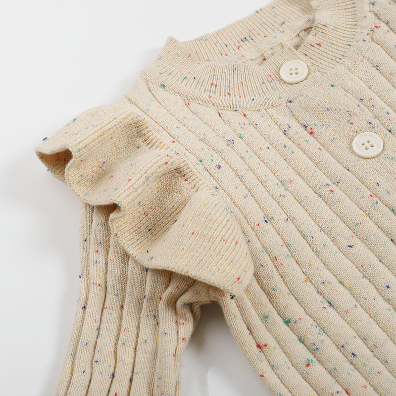 Speckle Beige Cotton Knitted Romper