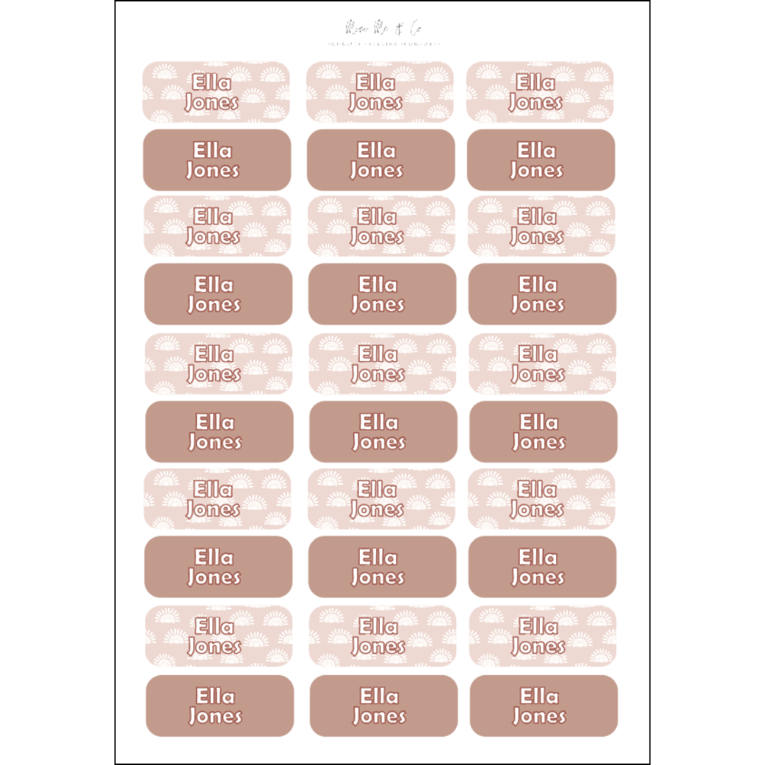 Sunshine & Beige Kids’ Name Label Stickers (55mm x 21.5mm – Pack of 30)