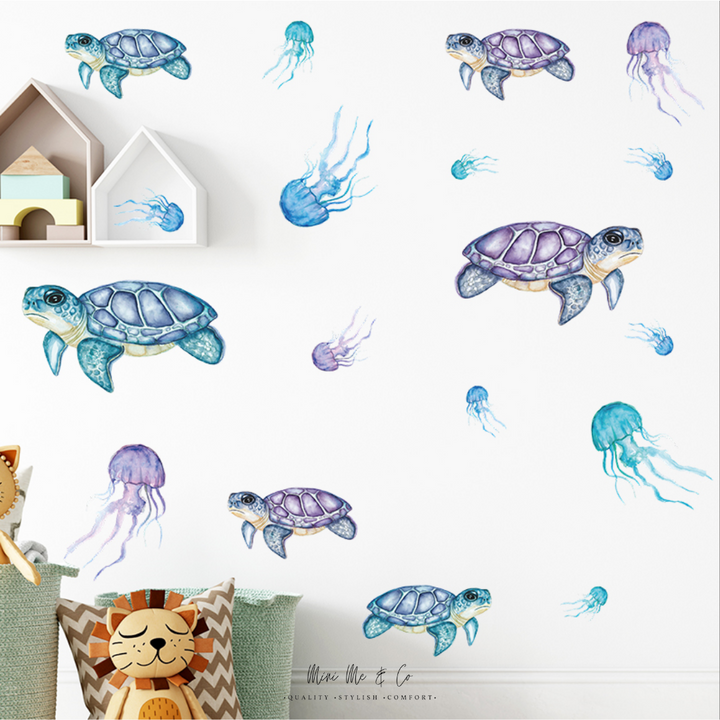Fabric Turtles and Jellyfish Wall Decals