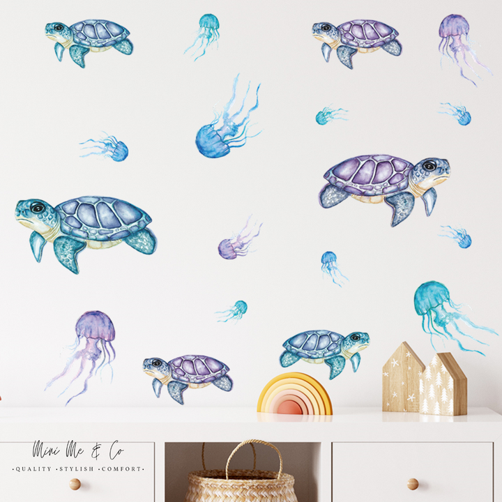 Fabric Turtles and Jellyfish Wall Decals