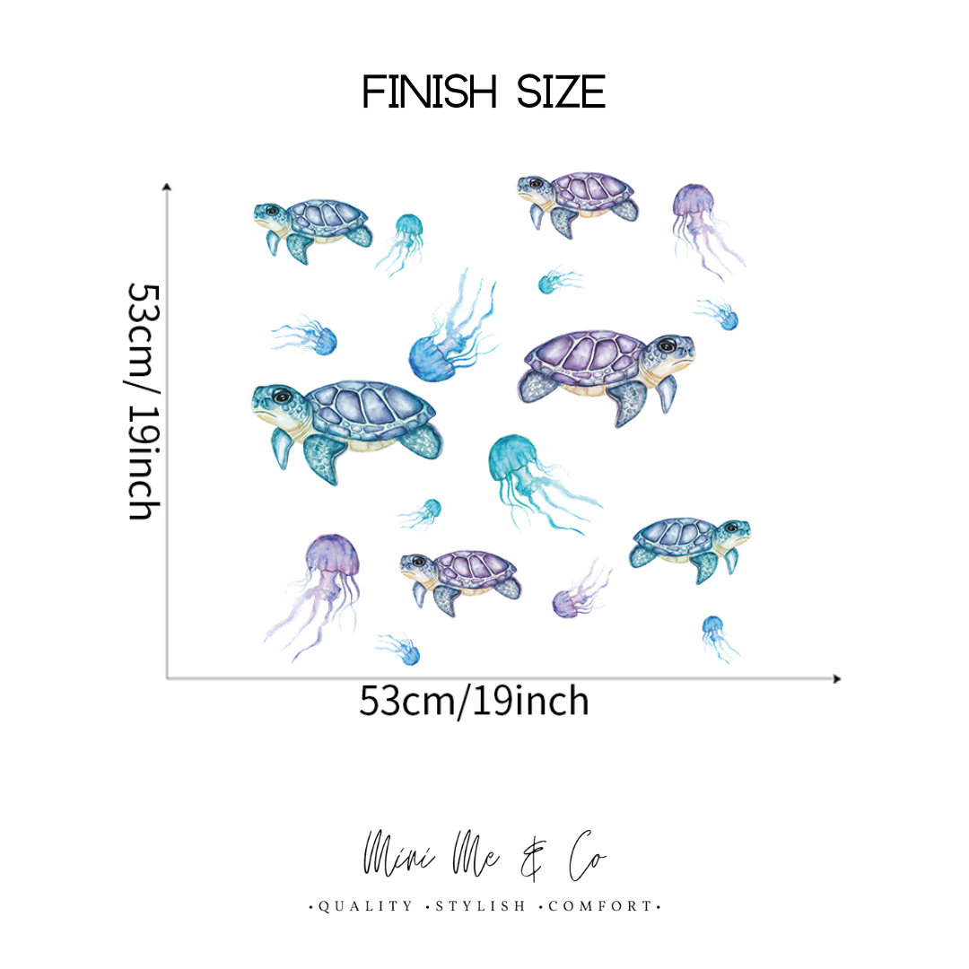 Fabric Turtles and Jellyfish Wall Decals