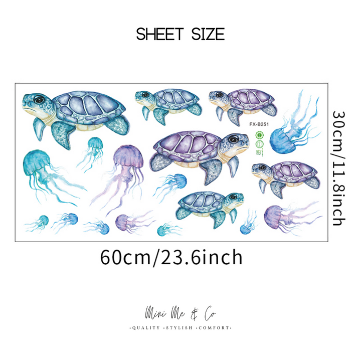 Fabric Turtles and Jellyfish Wall Decals