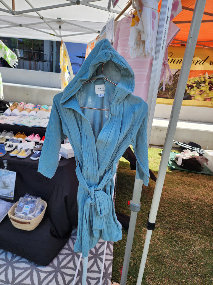 Sage kids robe made from organic Turkish cotton, soft, absorbent, and perfect for bath time.