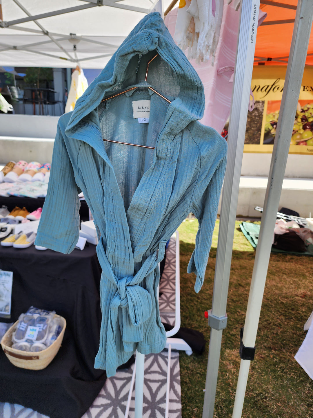 Sage green kids robe, ideal for ages 1-6, lightweight and highly absorbent after a swim or bath