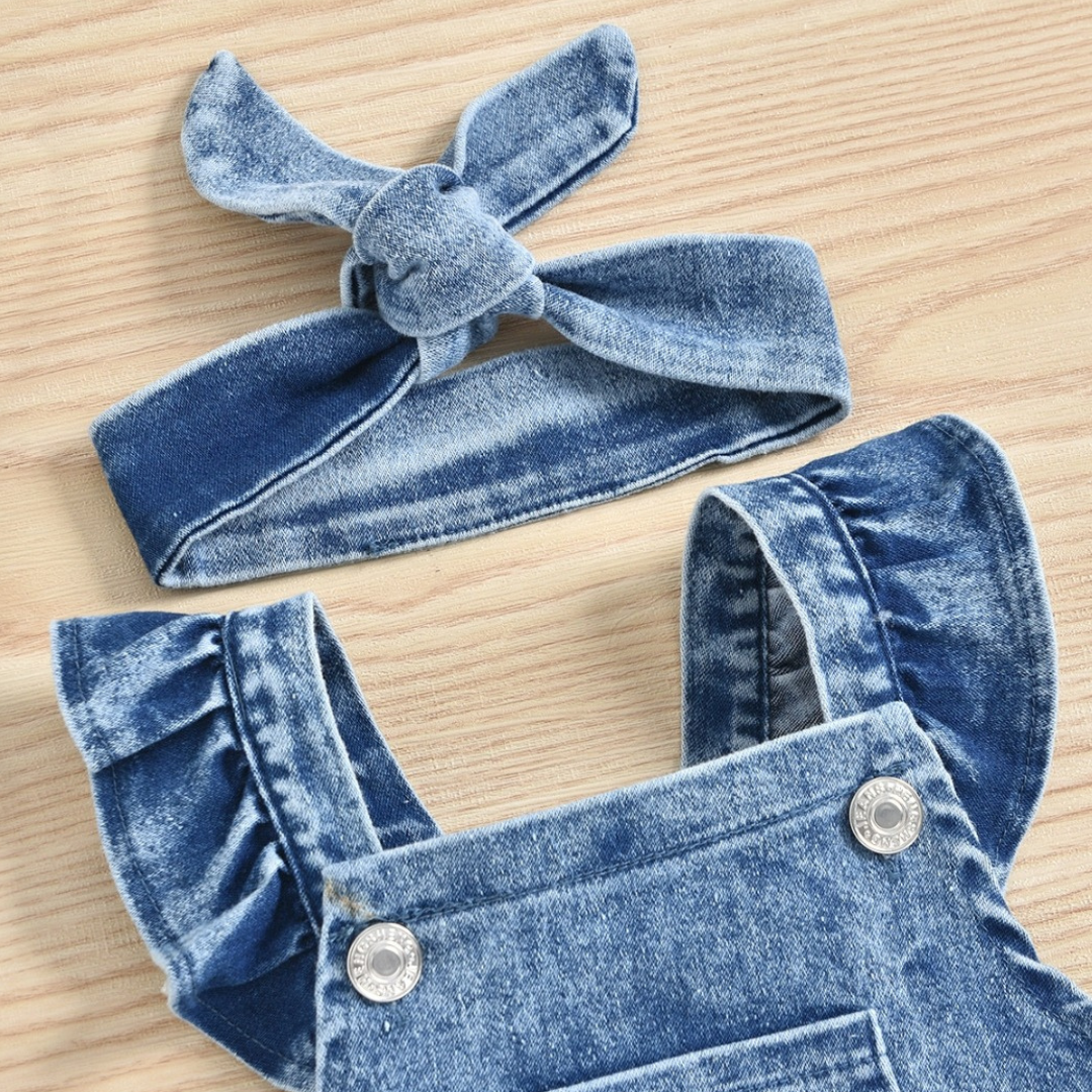 Denim Rainbow Romper with matching Headband