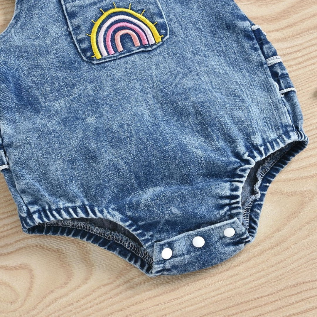 Denim Rainbow Romper with matching Headband