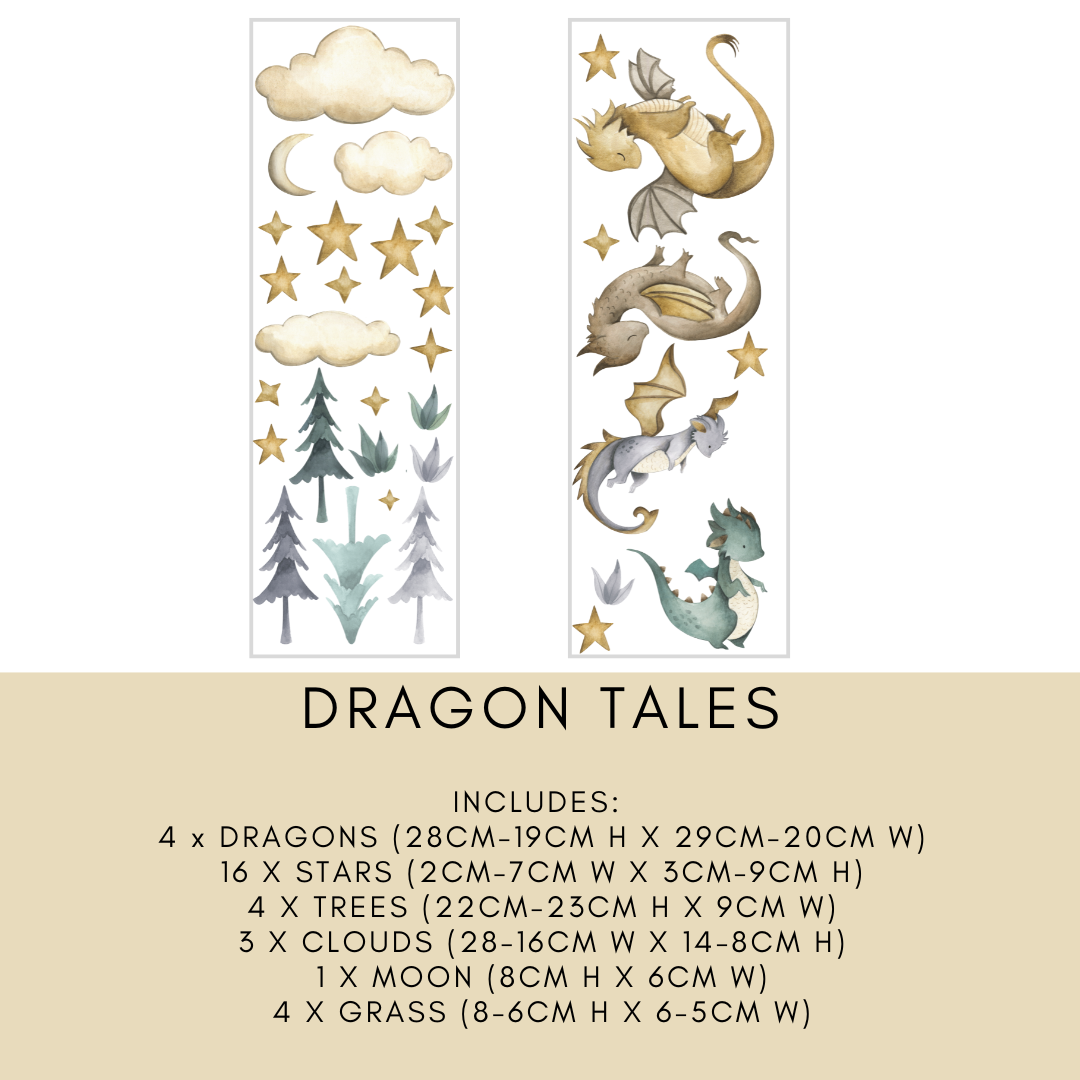 Whimsical nursery wall decals with eco-friendly dragon and moon designs by Mini Me & Co