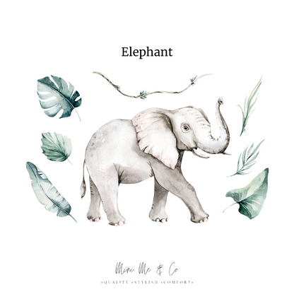 Eelephant wall decal, featuring a charming hand-drawn design that adds a playful touch to kids' rooms and nurseries. This repositionable, non-toxic fabric decal has a matte finish, making it perfect for creating a fun and inviting space.