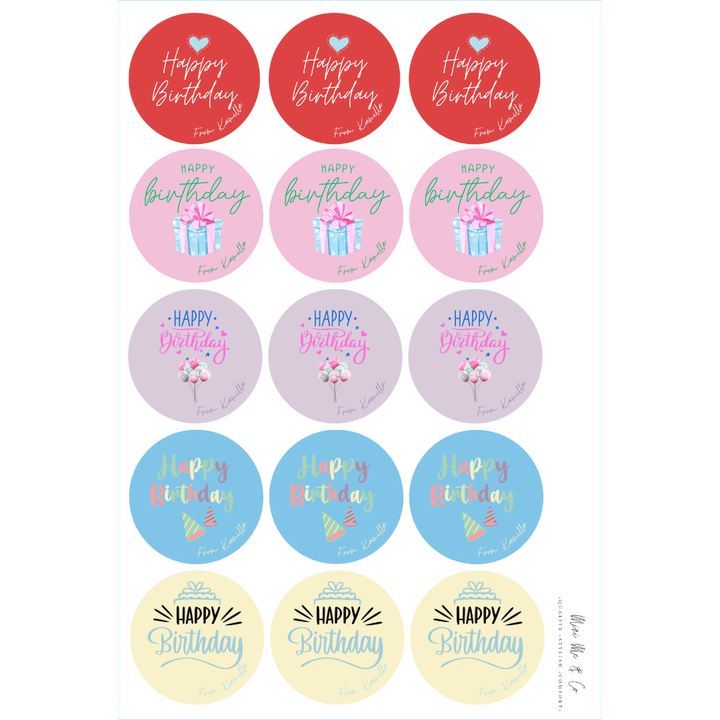 Happy Birthday Stickers – Customisable Name – Pack of 15