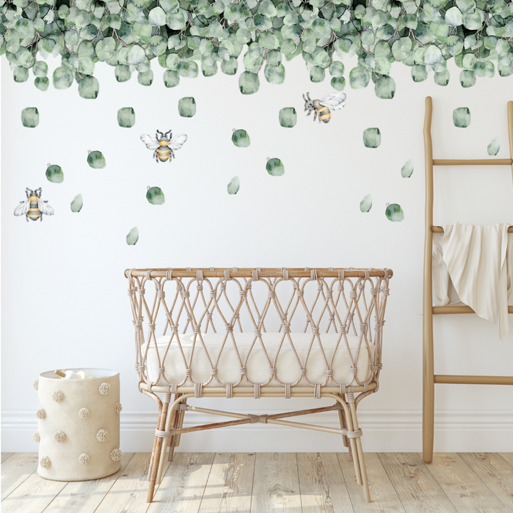 Jungle Greenery Border and Bees Wall Decal