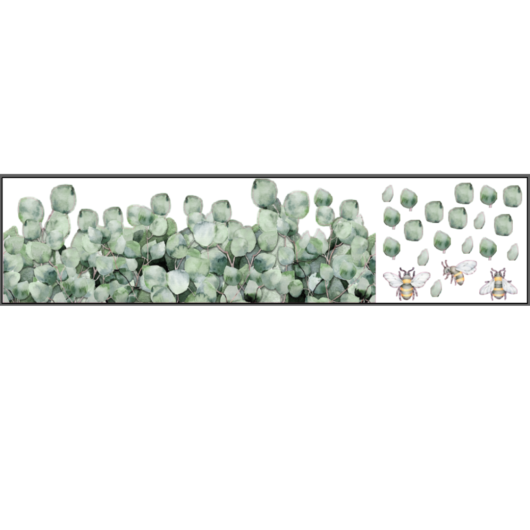 Jungle Greenery Border and Bees Wall Decal
