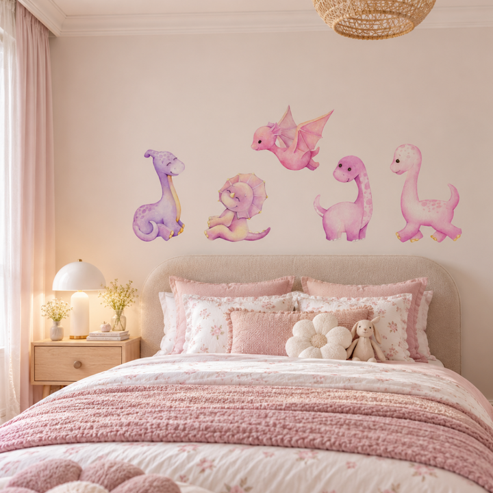 Pink and Purple Dinosaur Wall Decals
