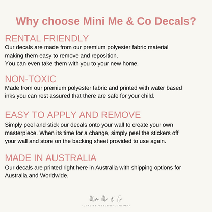 Mini Me & Co Decals - Rental Friendly, Non-Toxic, Easy to apply and remove and Made in Australia