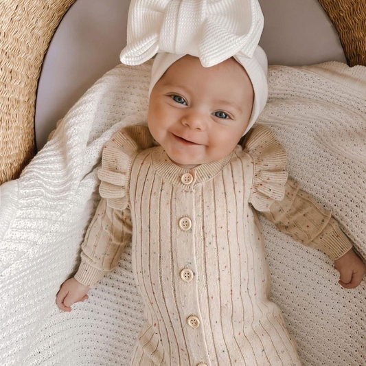 Speckle Beige Cotton Knitted Romper