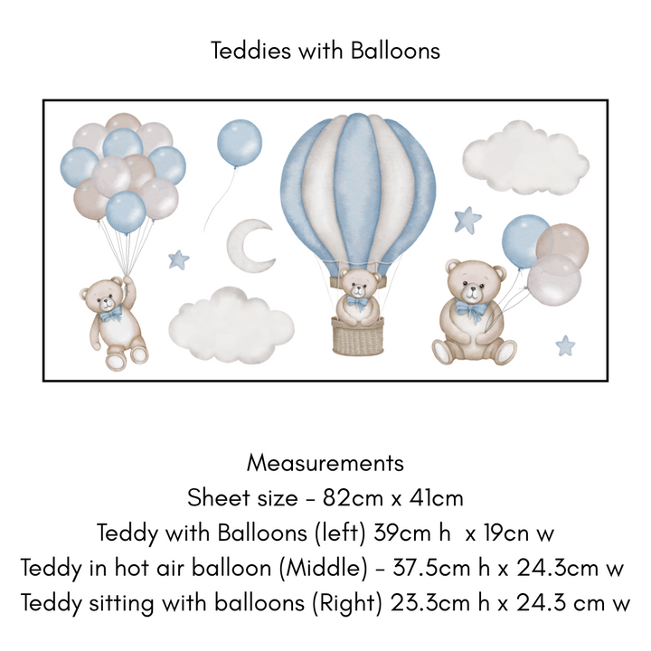 Teddies with Balloons Fabric Wall Decals