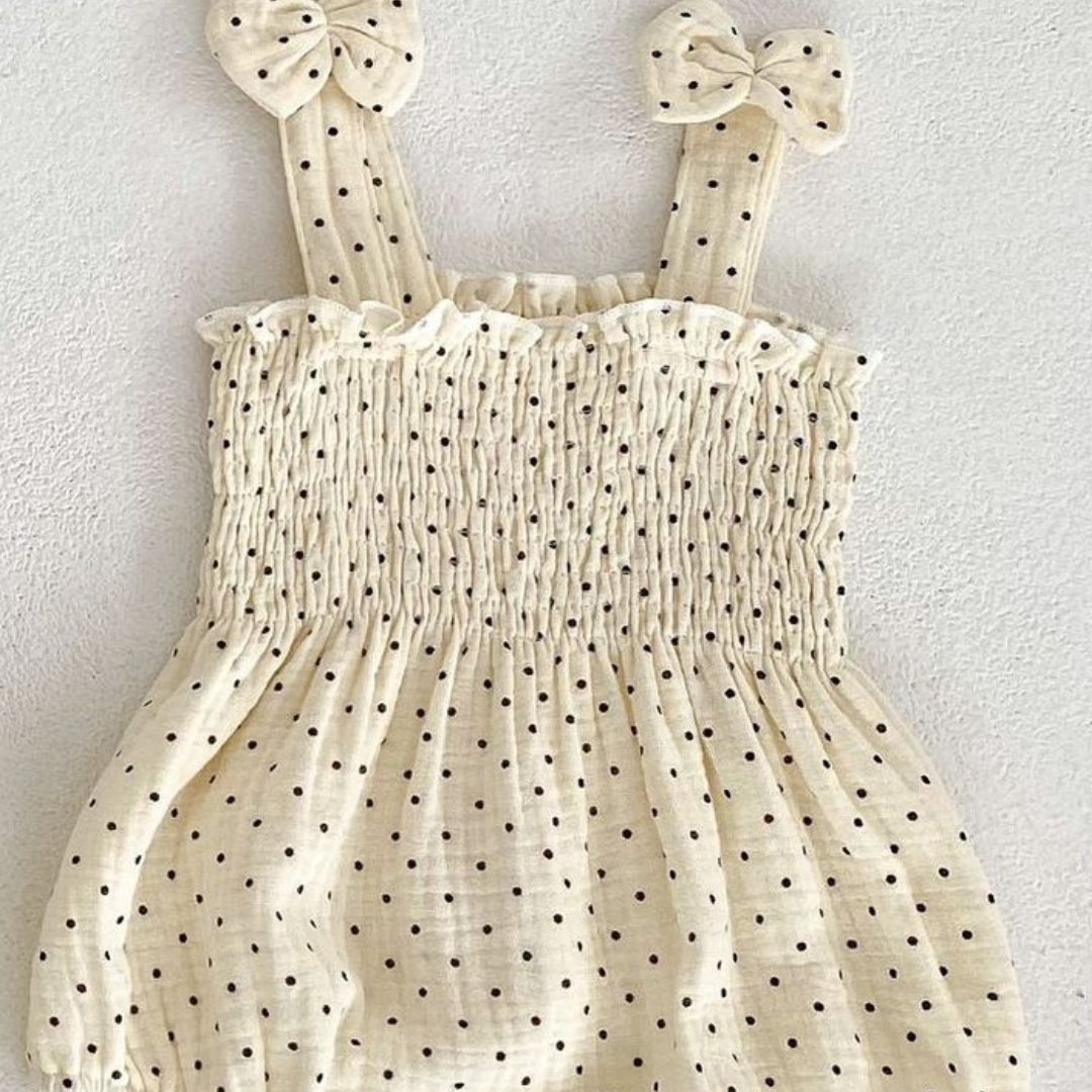 Baby Muslin Romper & Matching Headband Set – Spotty or Floral