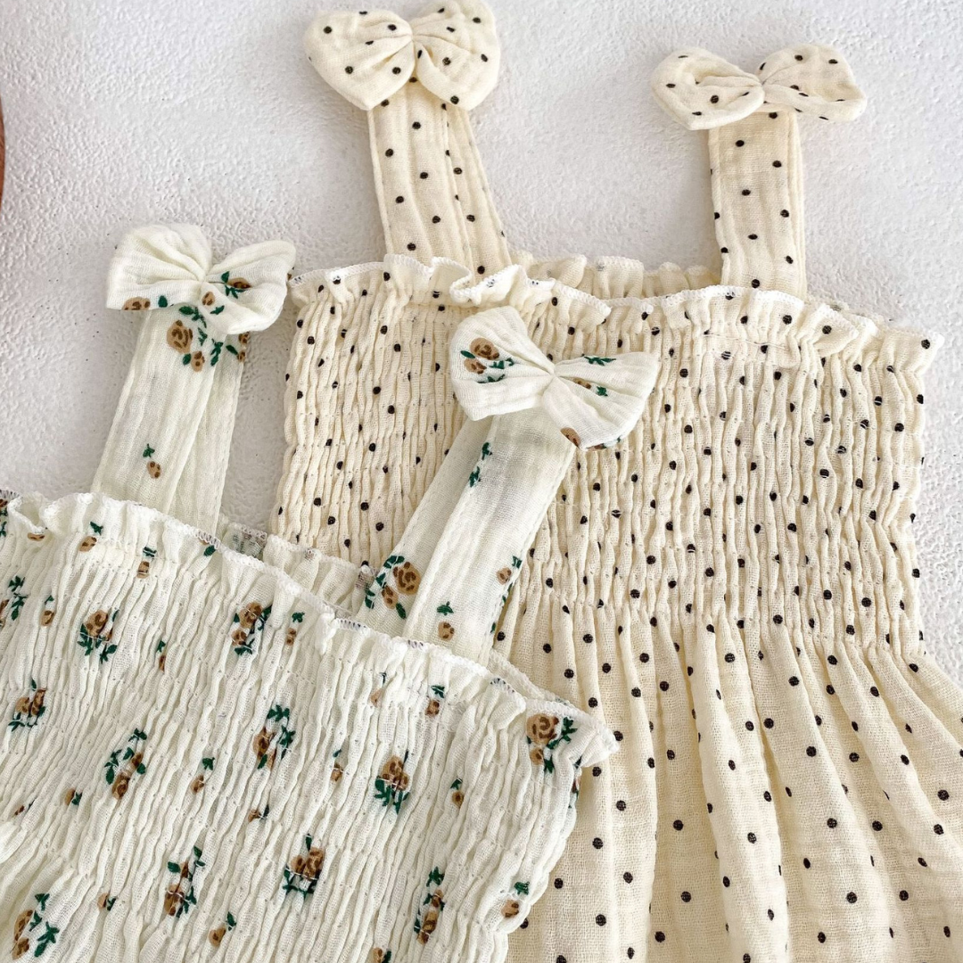 Baby Muslin Romper & Matching Headband Set – Spotty or Floral