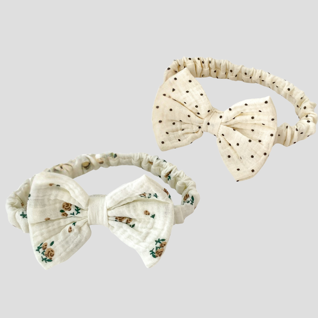 Baby Muslin Romper & Matching Headband Set – Spotty or Floral