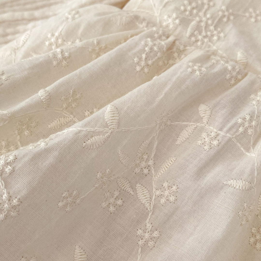 Embroidered Long Sleeve Baby Romper – 100% Cotton in Soft Cream