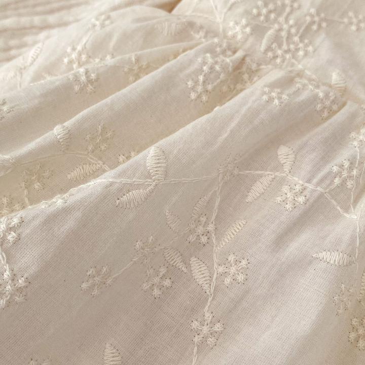 Embroidered Long Sleeve Baby Romper – 100% Cotton in Soft Cream