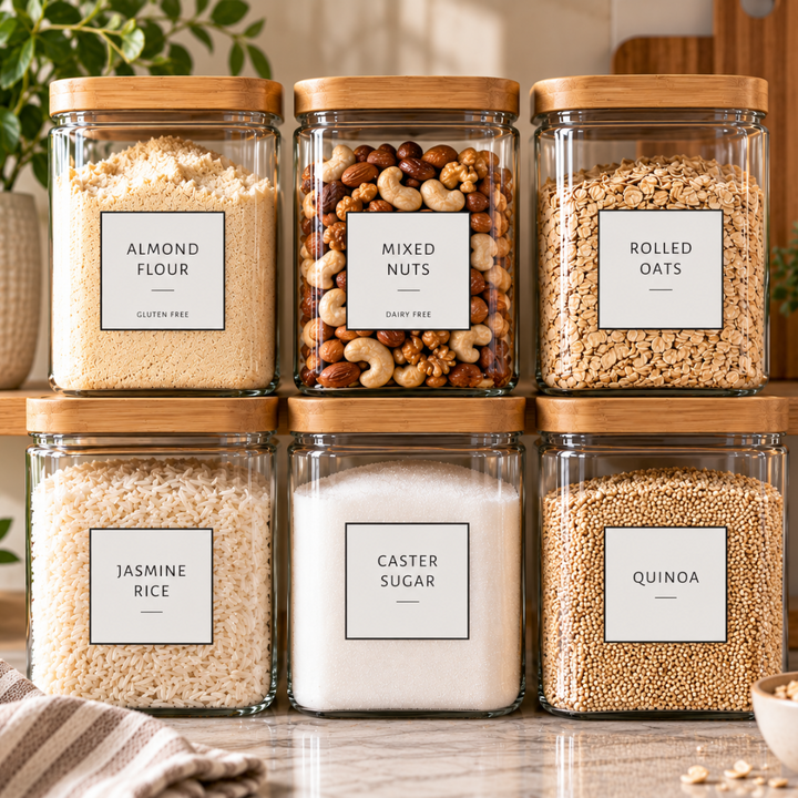 Pantry Labels – Square Vinyl Stickers (Pack of 12)