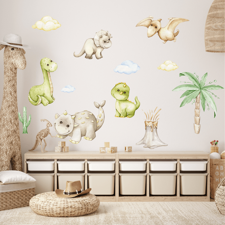 Friendly Dinosaur Wall Decals – Removable Fabric Stickers