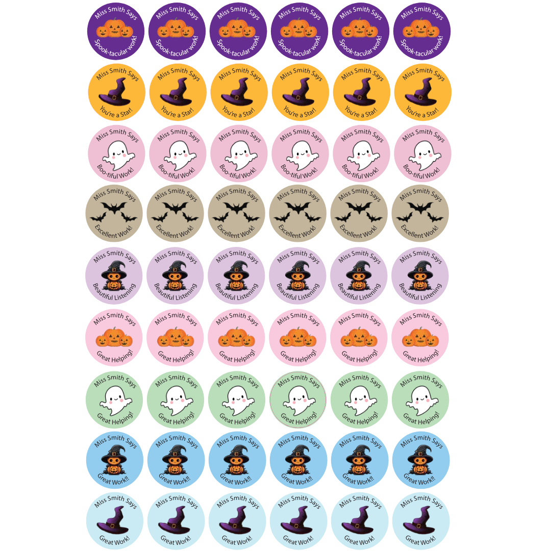 Personalised Halloween Teacher Stickers – 48 Pack