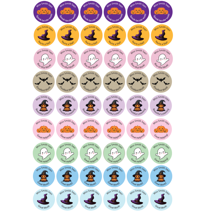 Personalised Halloween Teacher Stickers – 48 Pack