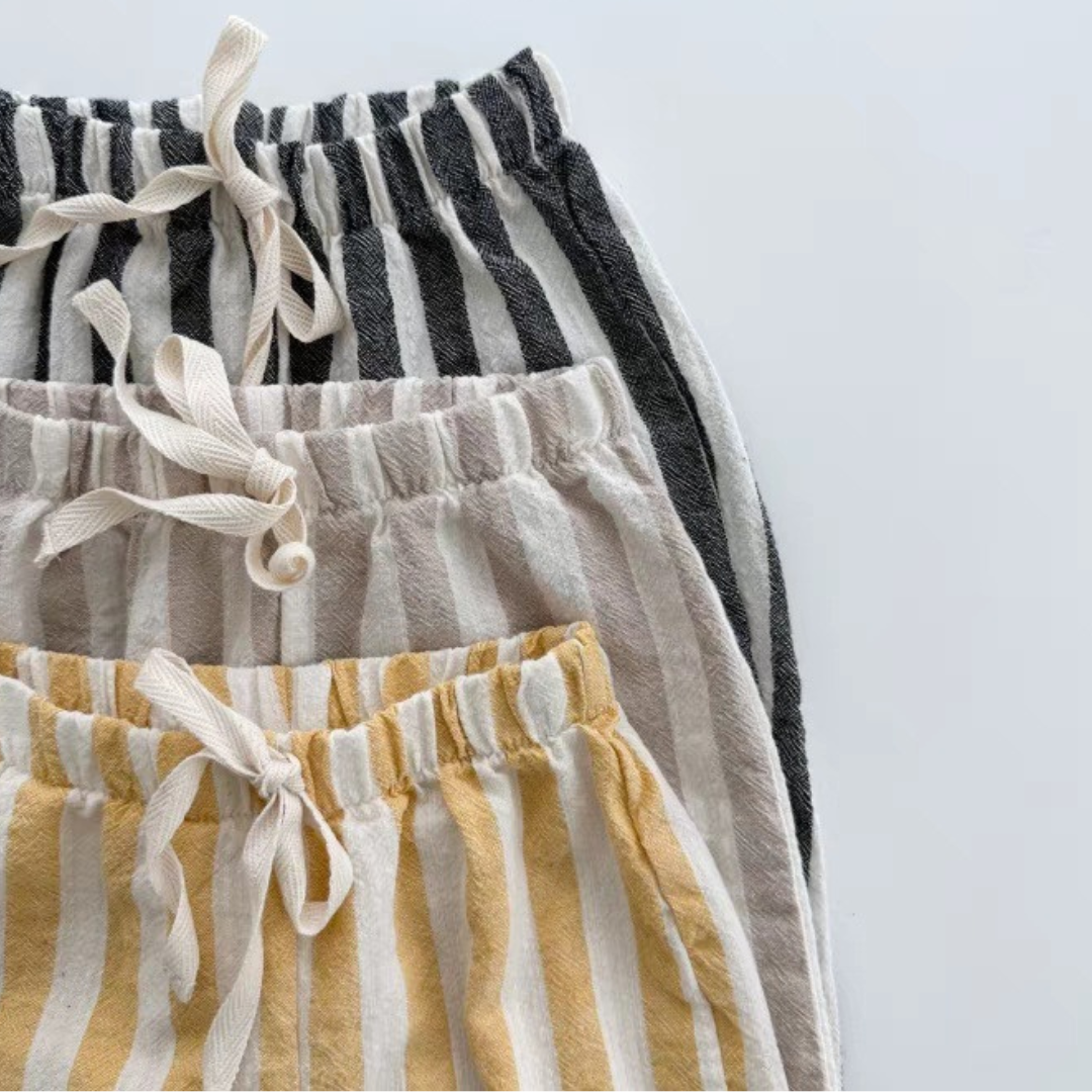 Kids Linen Striped Pants – Black, Grey & Yellow