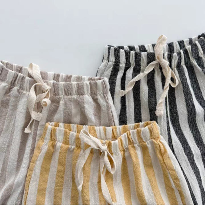 Kids Linen Striped Pants – Black, Grey & Yellow