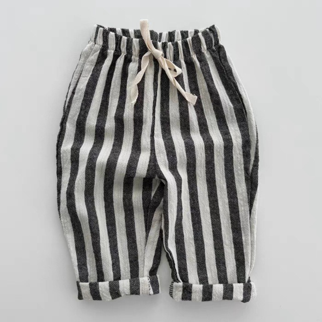 Kids Linen Striped Pants – Black, Grey & Yellow