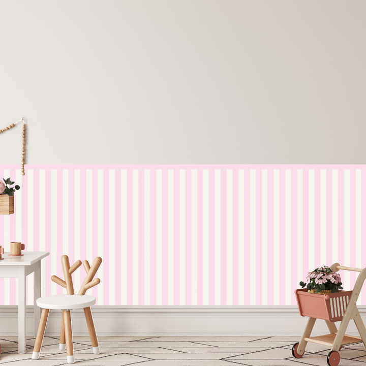 Pink & Beige Stripes Half Wall Panel Decals