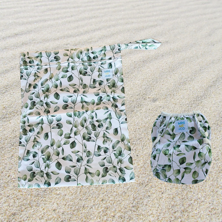 Reusable Swim Nappy and Waterproof Wet Bag - Eucalyptus Leaves