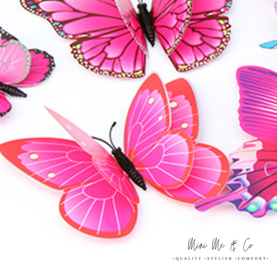 Pink 3D Butterfly Wall Decor 12PCS