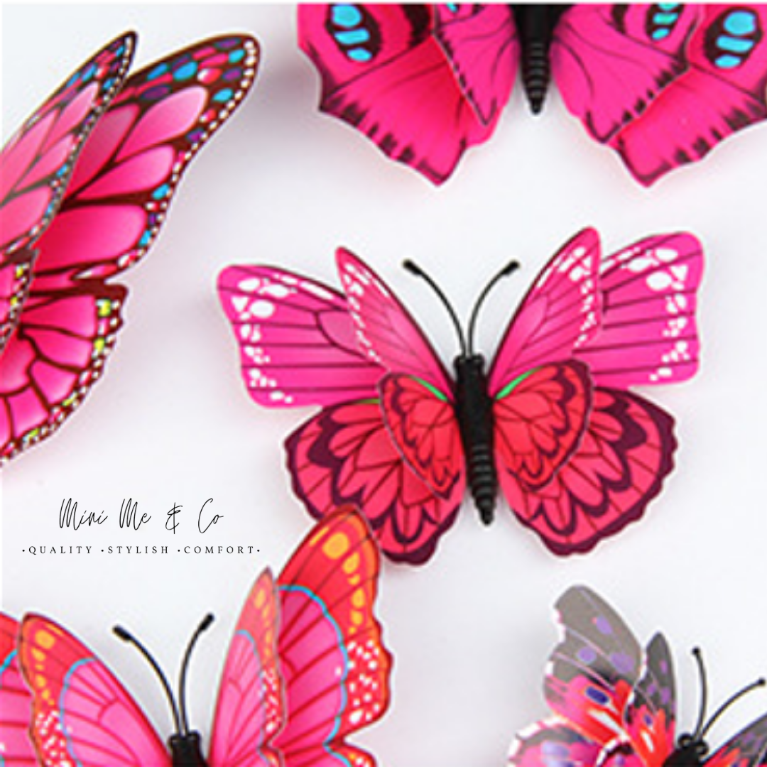 Pink 3D Butterfly Wall Decor 12PCS