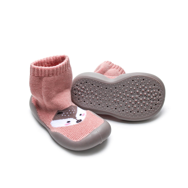 Comfortable pink fox high top sock shoes with breathable design and flexible sole for toddlers.