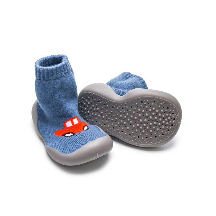 Comfortable Blue Car high top sock shoes for kids, perfect for active little feet.