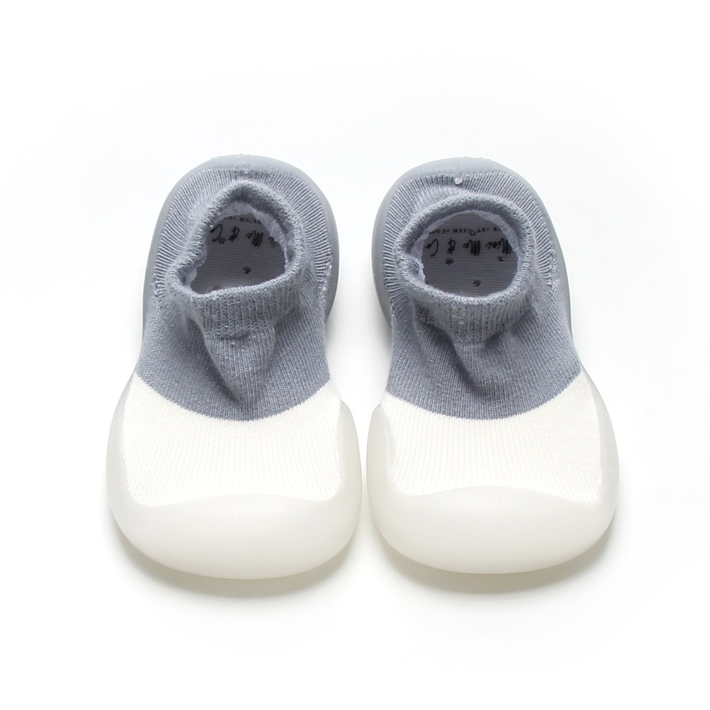 Blue and white two-toned sock shoes for kids with breathable cotton upper and flexible rubber sole.