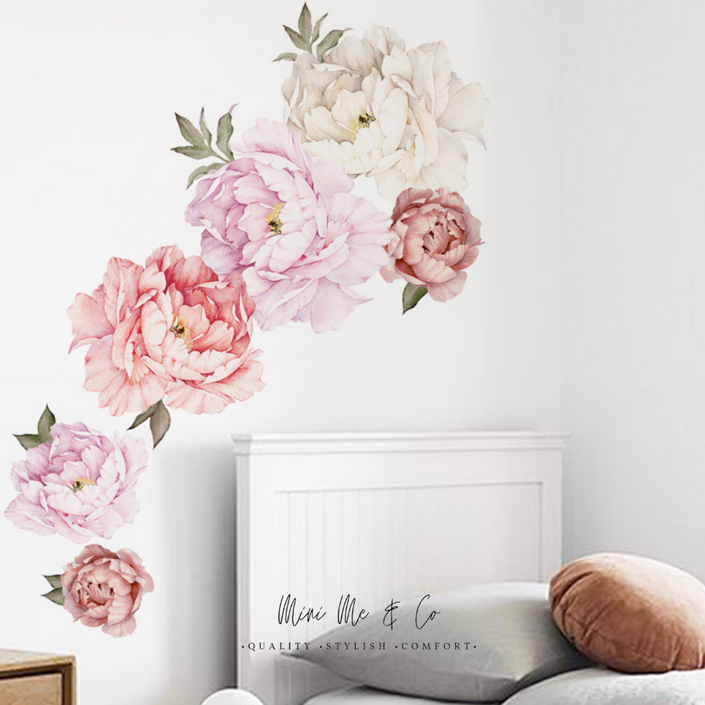 Stunning Removable custom printed pink peony wall decals.