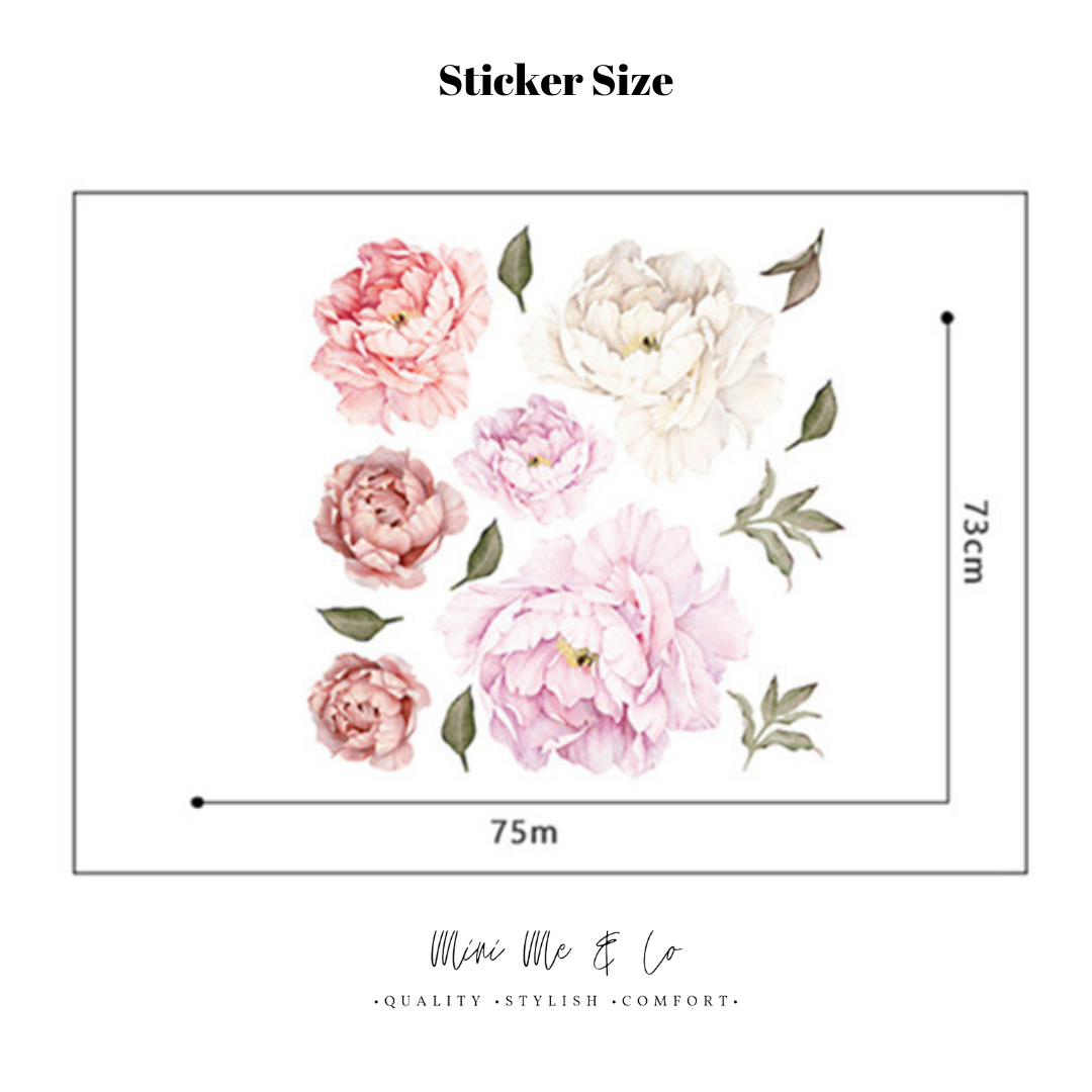 Pink Peony Wall Decals sticker size