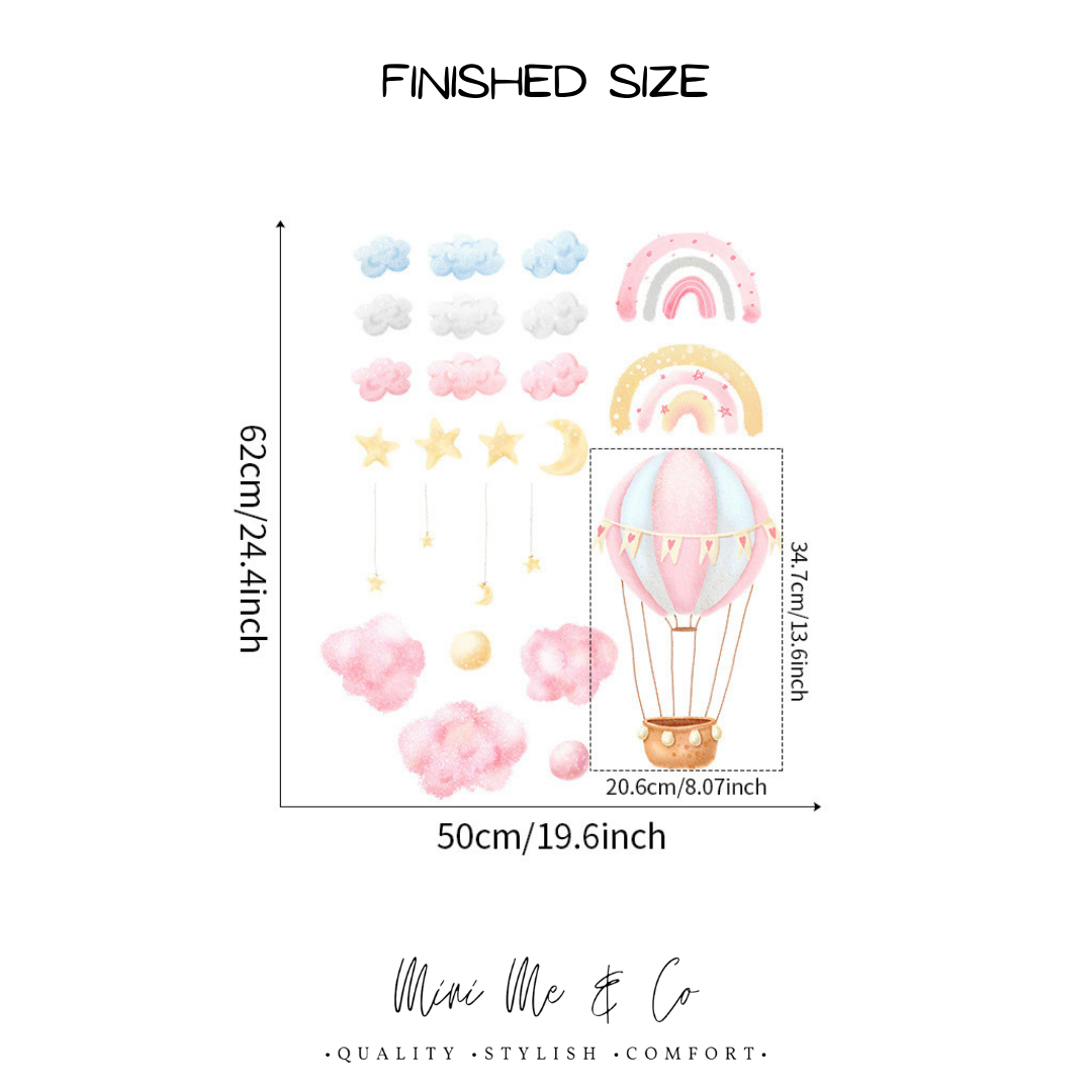 Fabric Nursery Pastel Hot Air Balloon Wall Stickers
