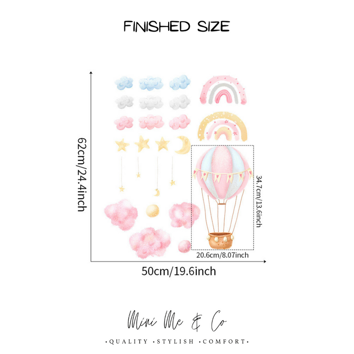 Fabric Nursery Pastel Hot Air Balloon Wall Stickers