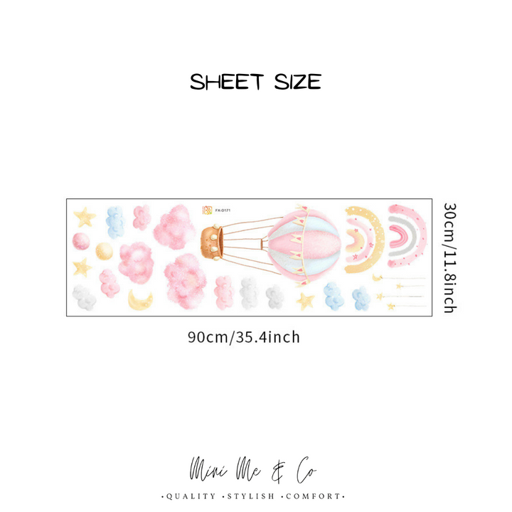 Fabric Nursery Pastel Hot Air Balloon Wall Stickers
