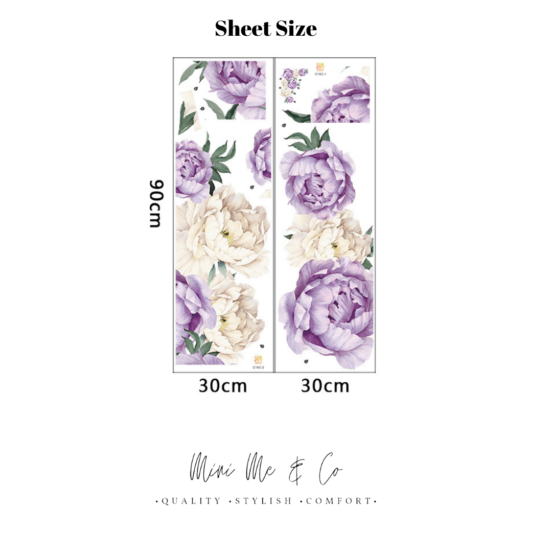 Fabric Large Purple and White Peony Wall Stickers
