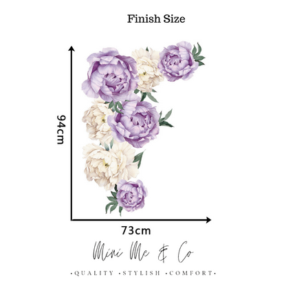 Fabric Large Purple and White Peony Wall Stickers